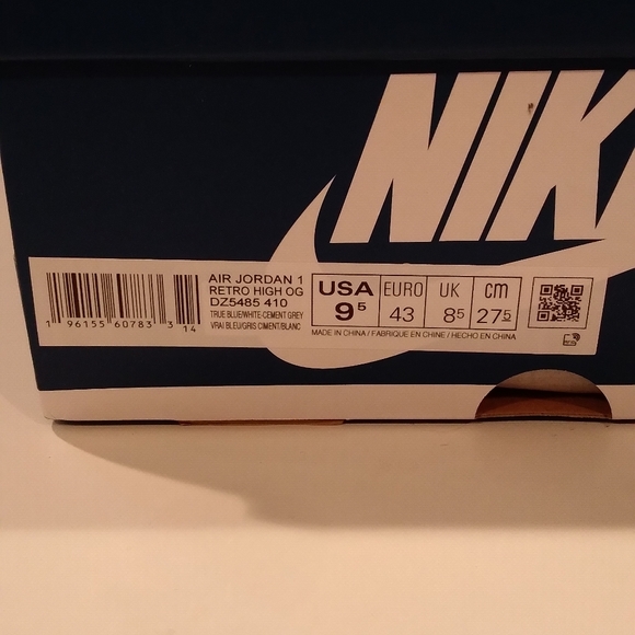 Jordan 1 Retro High OG "True Blue" Brand New/Ds Size 9.5 Mens - Picture 5 of 5